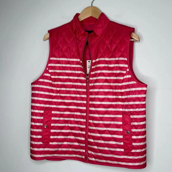NWT Talbots Red Striped Quilted Puffer Vest Women’s XLP Sleeveless Fisherman - Picture 5 of 9